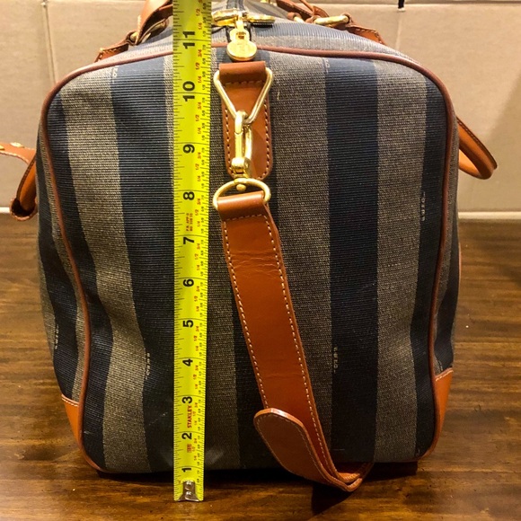 FENDI Pequin Pecan Striped Bandolier Boston Travel Bag w FENDI Shoulder Strap - Picture 14 of 17